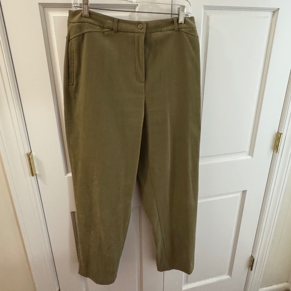 Talbots Pants Tan Faux Suede Stretch Has Pockets and zip size 14